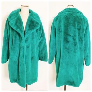 Avec Les Filles Faux Fur Notch Collar Teddy Trench Coat in Jade Green M
